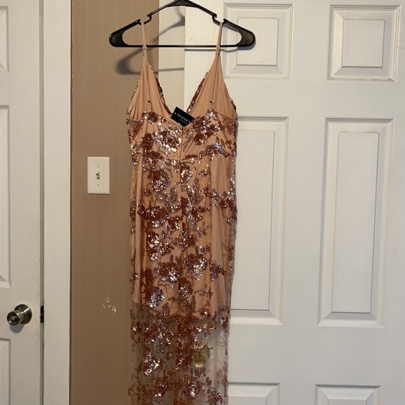 Rose Gold Sequin Overlay Dress - Picture 6 of 7